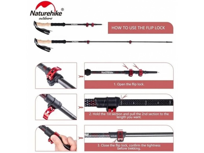 Трекинговые палки Naturehike NH20DS003, 135 см, черный/красный, 2 шт.
