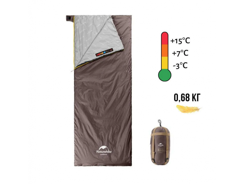 Спальник сверхлегкий Naturehike Summer LW180 NH21MSD09 (15°C), p-p M, коричневый