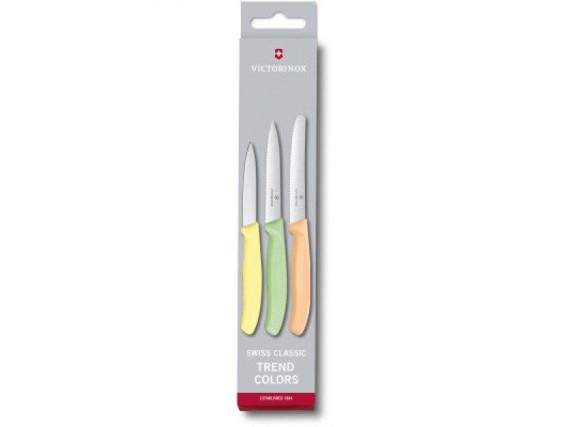 Набор кухонный Victorinox SwissClassic Paring Set 3 ножа с желт/св.зел/св.оранж. ручкой (8,10,11см) (GB)
